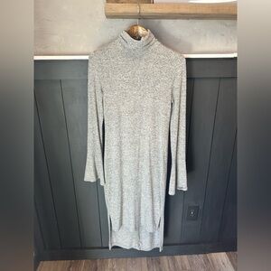 LUSH Turtleneck Sweater Dress Hi Low Heathered Gray Womens L Cozy